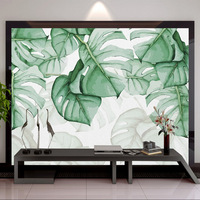 清新手绘龟甲叶子植物水彩沙发电视壁画墙纸