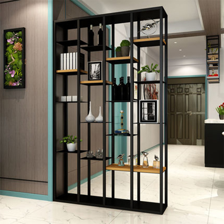 现代书房铁艺玄关落地书架简约客厅隔板收纳架个性屏风隔断置物架