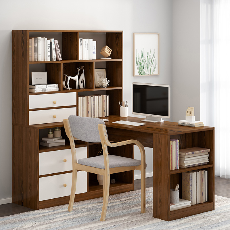 电脑书桌办公桌台式家用现代简约学生书架组合学习桌书柜一体桌子