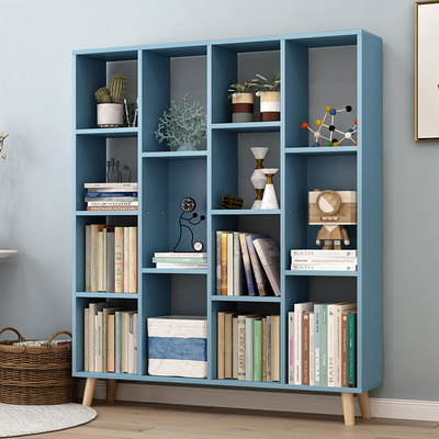 书柜北欧风小书架落地家用简易置物架简约现代学生用格子柜子桌上